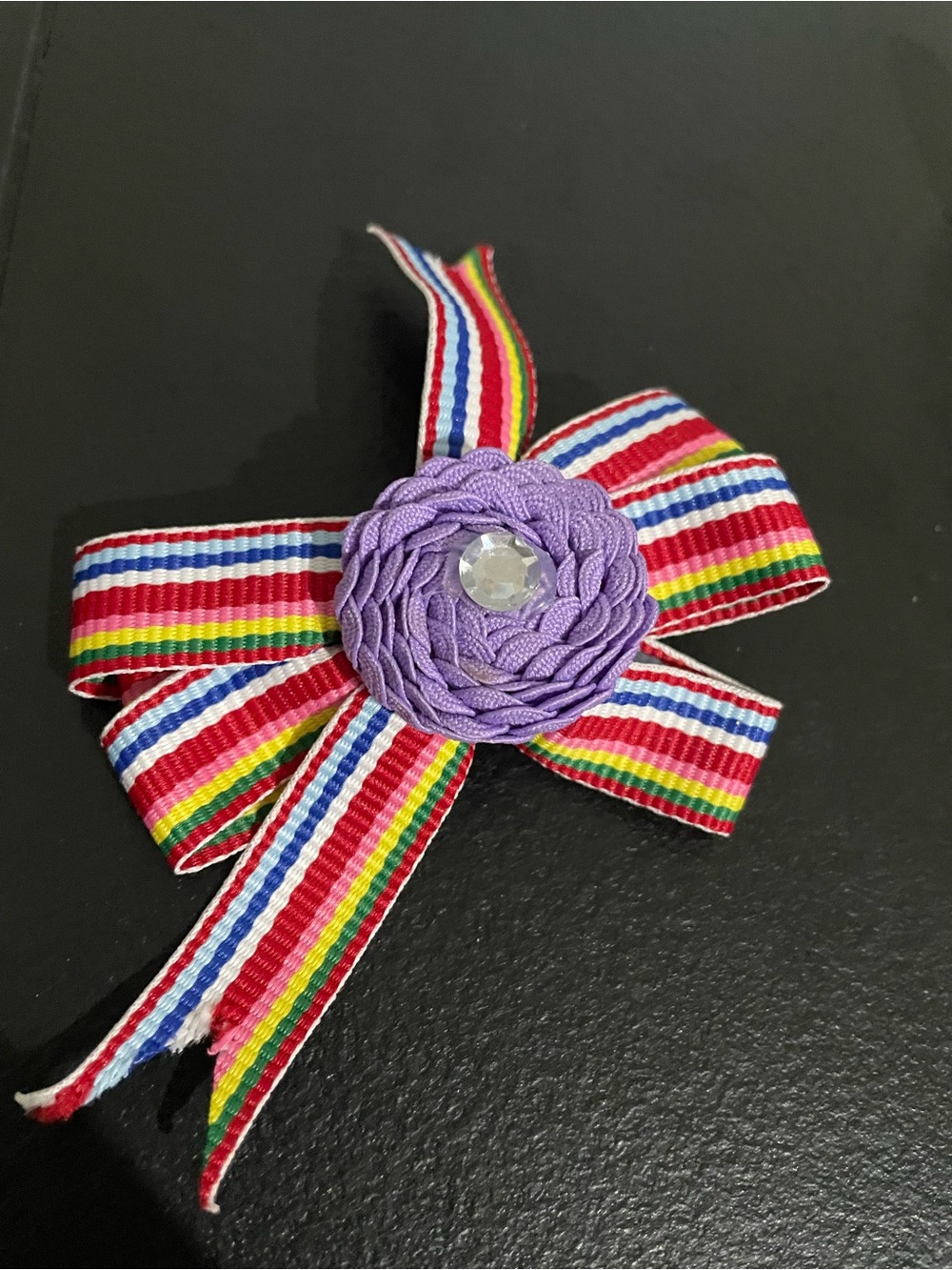 Colorful Striped Ribbon Flower with Lavender Rosette